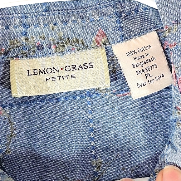 LEMON * GRASS Long Sleeve Button Down Floral Denim Shirt Size PL - Picture 2 of 7